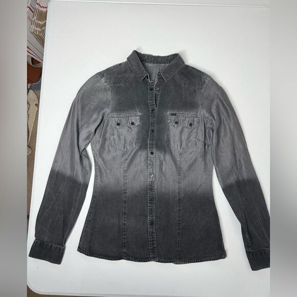 SALSA NWOT Thin Denim Shirt Black Gray Button Down Size XS Long Sleeve - Picture 3 of 16